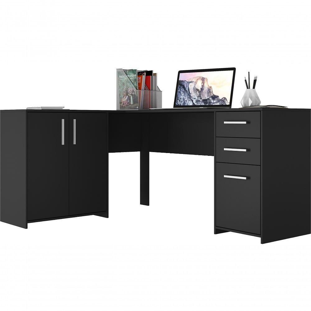 Mesa De Canto Em L Para Escritório Com 2 Gavetas E 3 Portas - 3