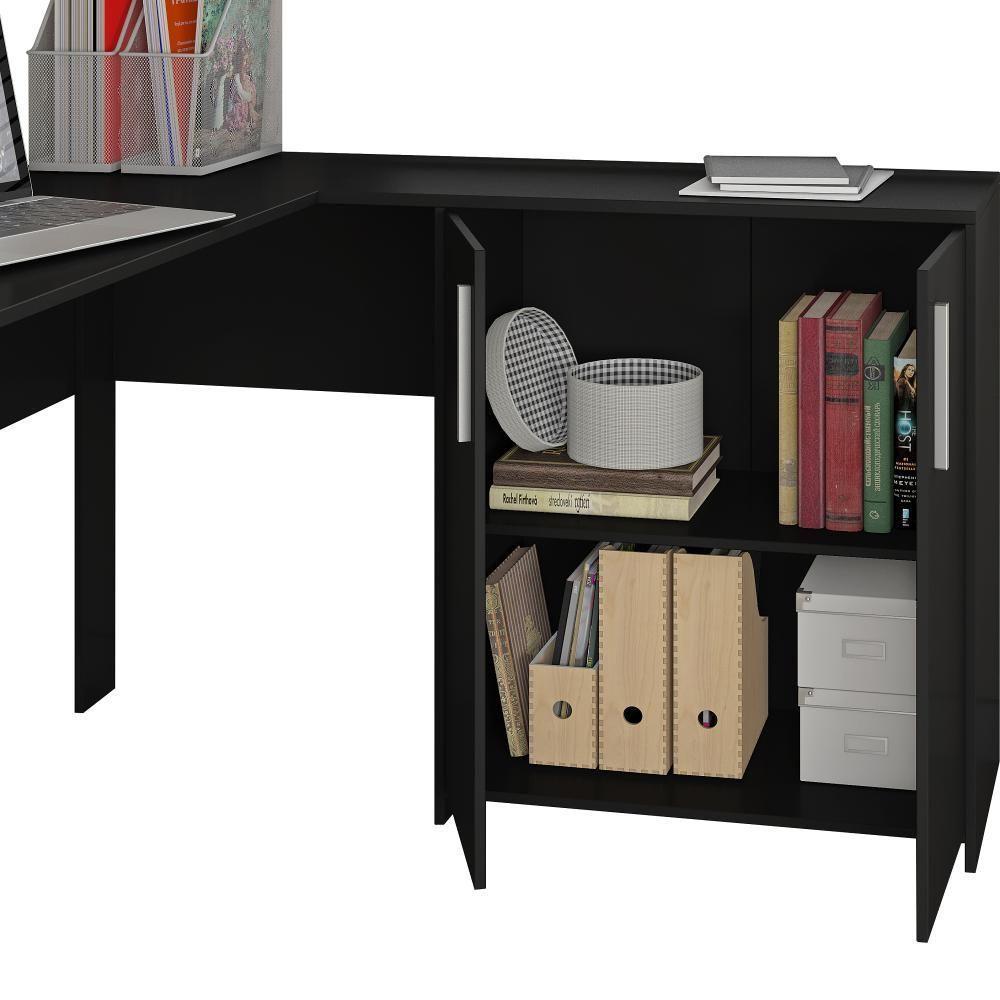 Mesa De Canto Em L Para Escritório Com 2 Gavetas E 3 Portas - 4