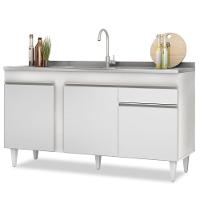 Balcão Gabinete Com Pia Inox 150cm 3 Portas 1 Gaveta Dakota Branco - Lumil - 1
