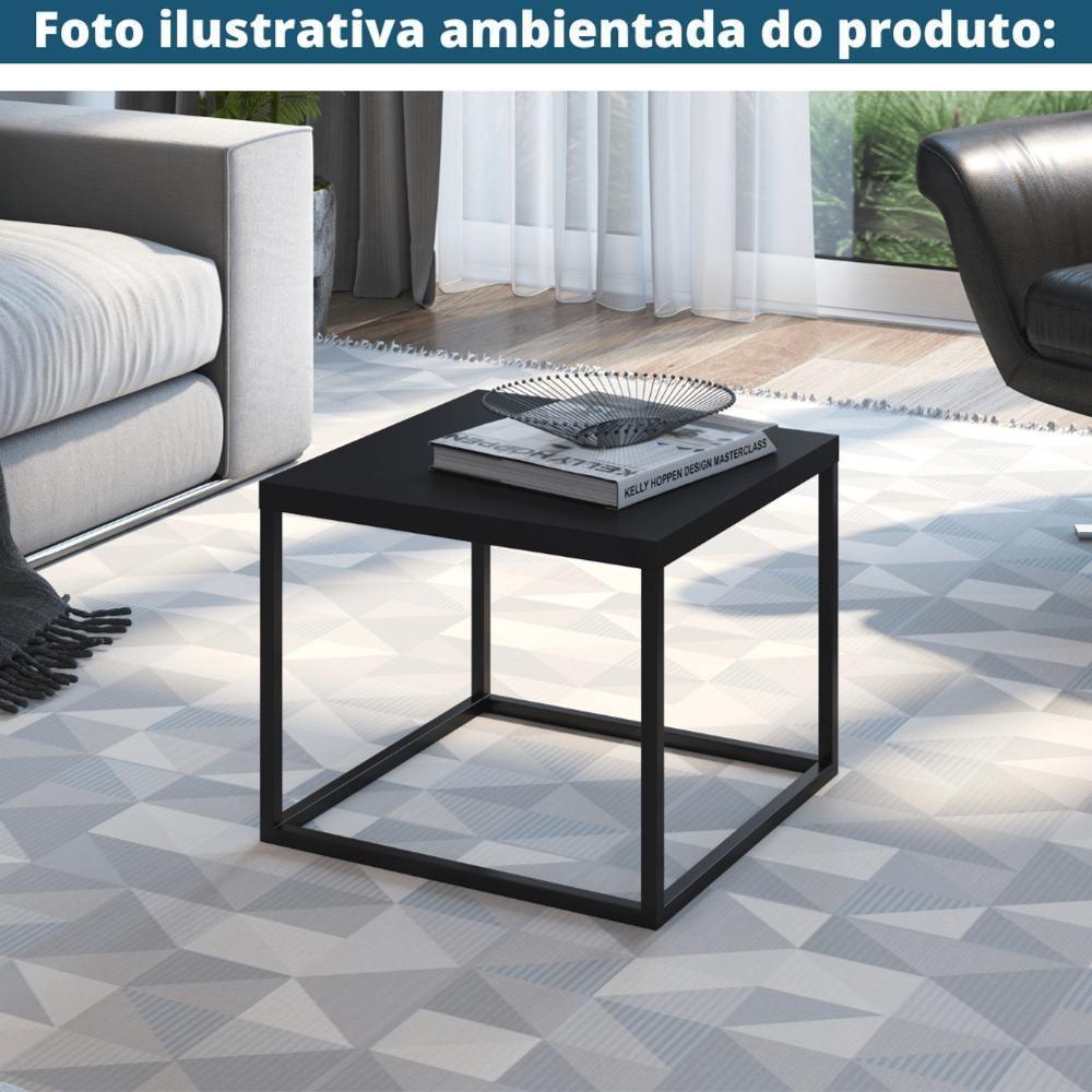 Mesa Lateral Quadrada Cube Artesano 32,5 Cm (altura) Em Mdp Bp Estrutura Preta Em Aço Preto Fosco - 2