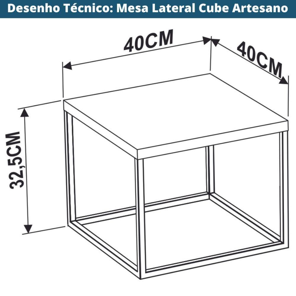 Mesa Lateral Quadrada Cube Artesano 32,5 Cm (altura) Em Mdp Bp Estrutura Preta Em Aço Preto Fosco - 3