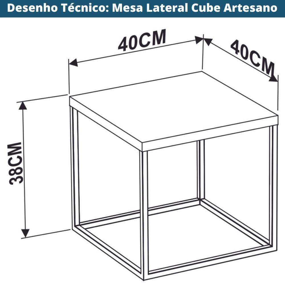 Mesa Lateral Quadrada Cube Artesano 38 Cm (altura) Em Mdp Bp Estrutura Preta Em Aço Preto Fosco - 3