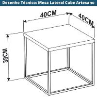 Mesa Lateral Quadrada Cube Artesano 38 Cm (altura) Em Mdp Bp Estrutura Preta Em Aço Preto Fosco - 3