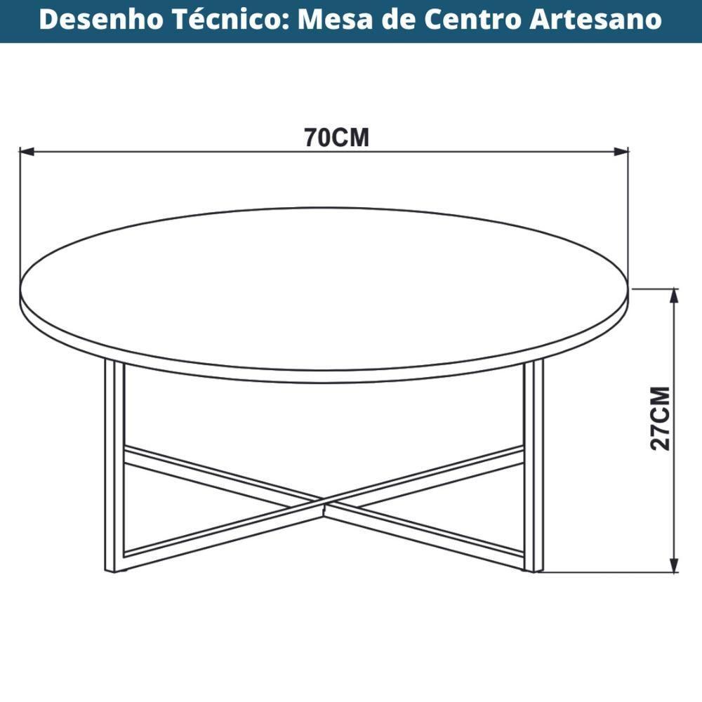 Mesa De Centro Redonda Artesano 70 Cm (largura) Em Mdp Bp Estrutura Preta Metálica Em Aço Vermont - 3