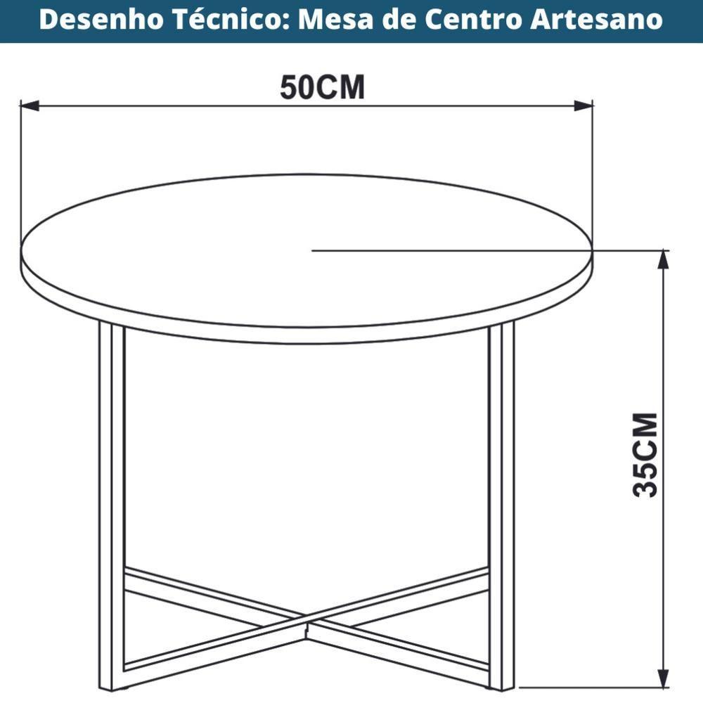 Mesa De Centro Redonda Artesano 50 Cm (largura) Em Mdp Bp Estrutura Preta Metálica Em Aço Vermont - 3