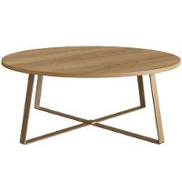 Mesa De Centro Redonda Artesano 80 Cm (largura) Em Mdp Bp Estrutura Metálica Em Aço Dourado - 1