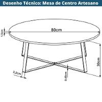 Mesa De Centro Redonda Artesano 80 Cm (largura) Em Mdp Bp Estrutura Metálica Em Aço Dourado - 3