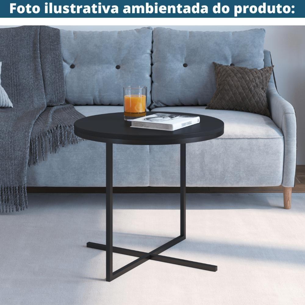 Mesa Lateral Redonda Volpi Artesano 46 Cm (altura) Em Mdp Bp Estrutura Preta Metálica Em Aço Preto - 2