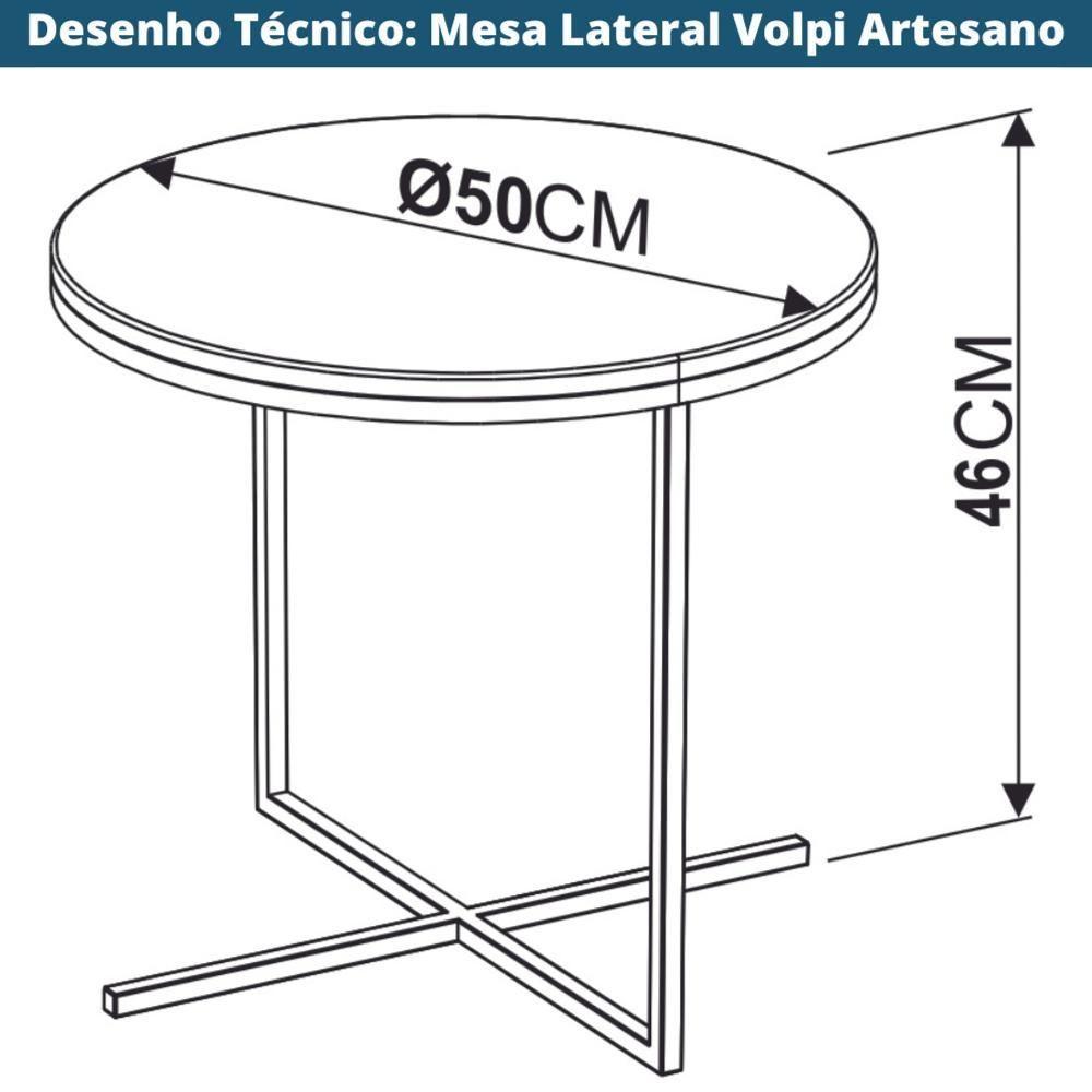 Mesa Lateral Redonda Volpi Artesano 46 Cm (altura) Em Mdp Bp Estrutura Preta Metálica Em Aço Preto - 3