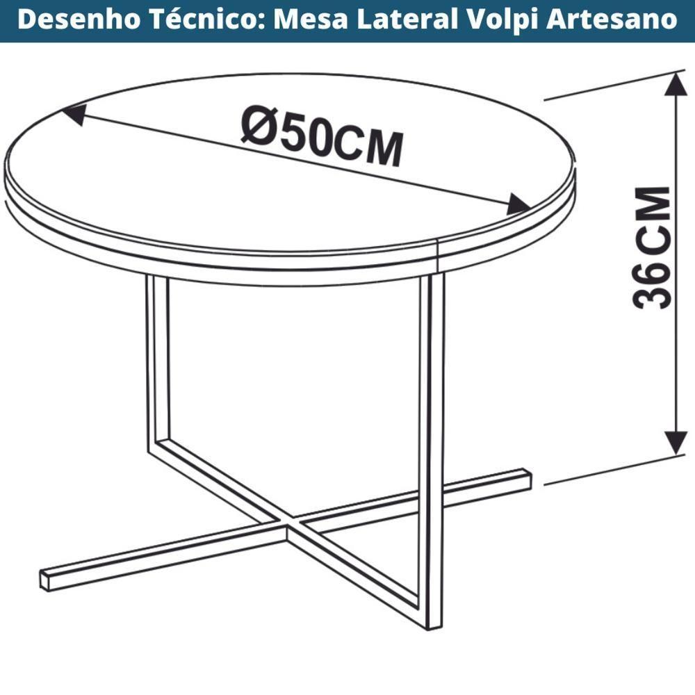 Mesa Lateral Redonda Volpi Artesano 36 Cm (altura) Em Mdp Bp Estrutura Preta Metálica Em Aço Preto - 2