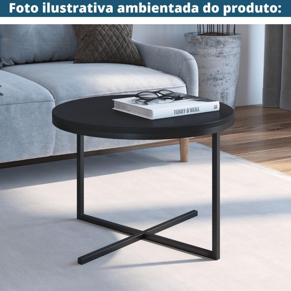 Mesa Lateral Redonda Volpi Artesano 36 Cm (altura) Em Mdp Bp Estrutura Preta Metálica Em Aço Preto - 3