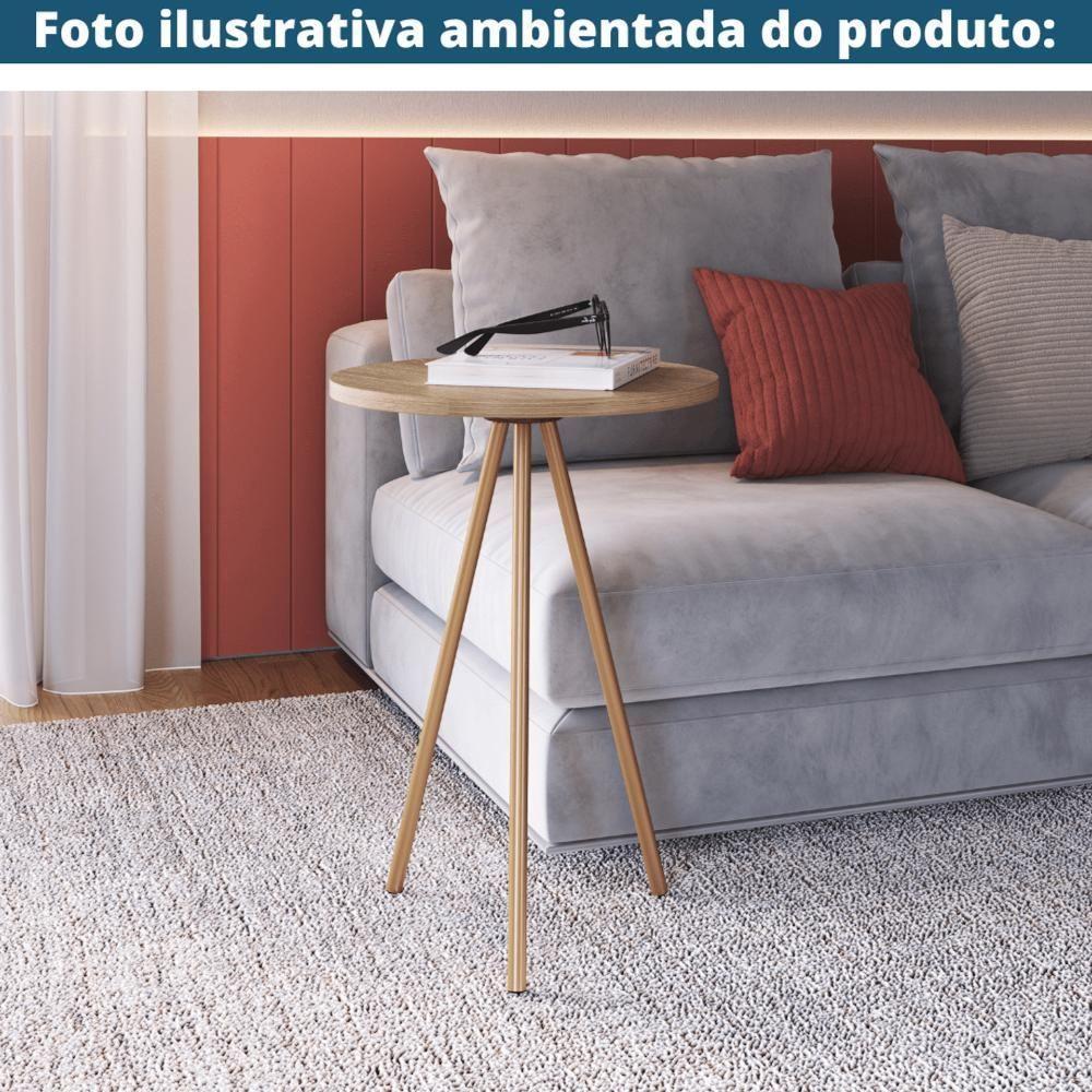 Mesa Lateral Redonda Artesano 48,5 Cm (altura) Em Mdp Estrutura Metálica Em Aço Dourado - 2