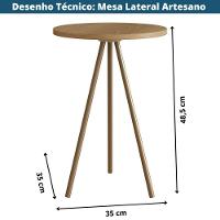 Mesa Lateral Redonda Artesano 48,5 Cm (altura) Em Mdp Estrutura Metálica Em Aço Dourado - 3