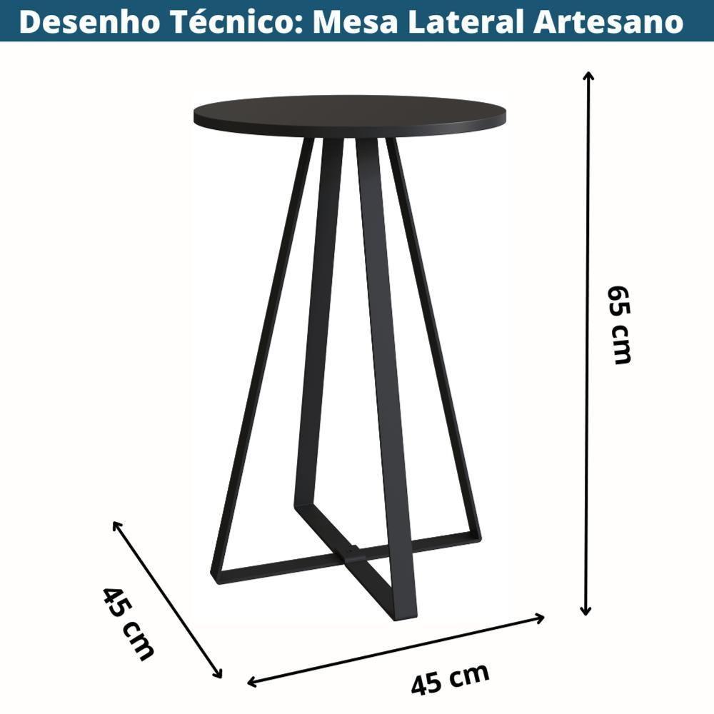 Mesa Lateral Redonda Artesano 65 Cm (altura) Em Mdp Bp Estrutura Metálica Em Aço Preto - 3