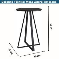 Mesa Lateral Redonda Artesano 65 Cm (altura) Em Mdp Bp Estrutura Metálica Em Aço Preto - 3