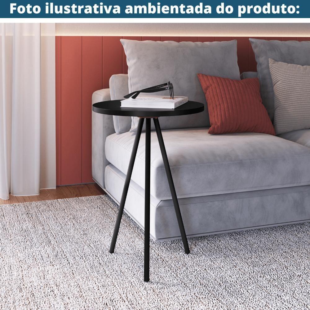 Mesa Lateral Redonda Artesano 48,5 Cm (altura) Em Mdp Estrutura Metálica Em Aço Preto - 2