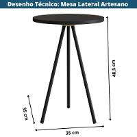 Mesa Lateral Redonda Artesano 48,5 Cm (altura) Em Mdp Estrutura Metálica Em Aço Preto - 3