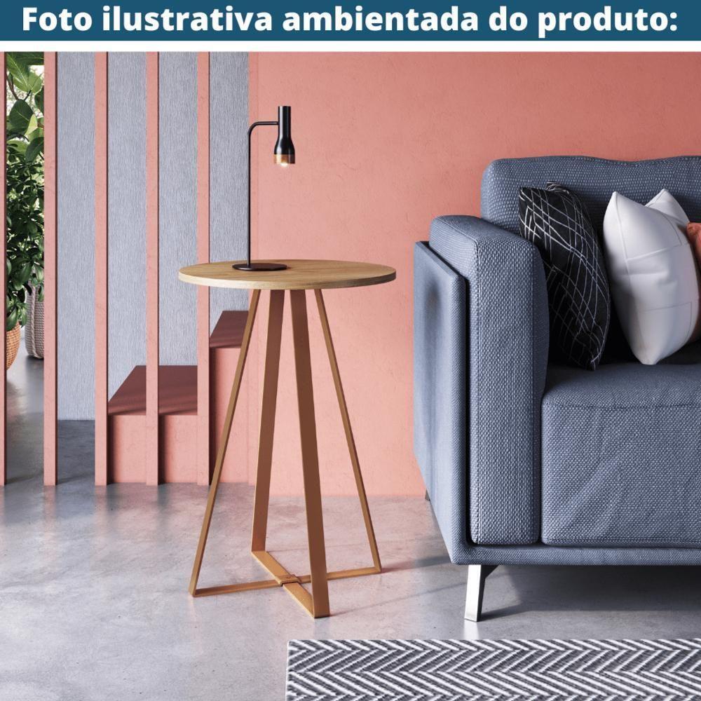 Mesa Lateral Redonda Artesano 65 Cm (altura) Em Mdp Bp Estrutura Metálica Em Aço Dourado - 2