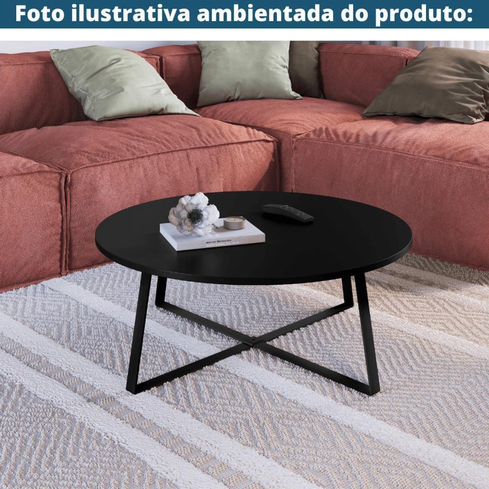 Mesa De Centro Redonda Artesano 80 Cm (largura) Em Mdp Bp Estrutura Metálica Em Aço Preto - 2
