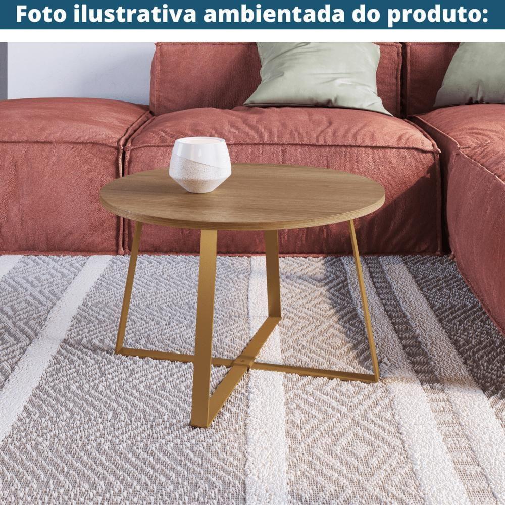 Mesa De Centro Redonda Artesano 60 Cm (largura) Em Mdp Bp Estrututa Metálica Em Aço Preto - 2