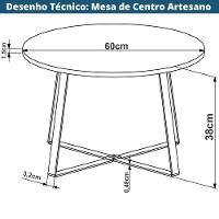 Mesa De Centro Redonda Artesano 60 Cm (largura) Em Mdp Bp Estrututa Metálica Em Aço Preto - 3