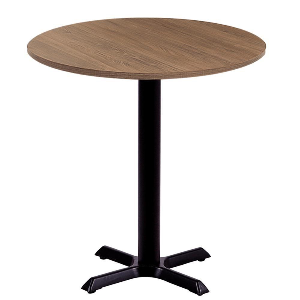 Mesa ômega Em Ferro Preto Pintura 74 Cm (altura) Com Tampo Em Mdp Redonda 70 Cm Imbuia - 1