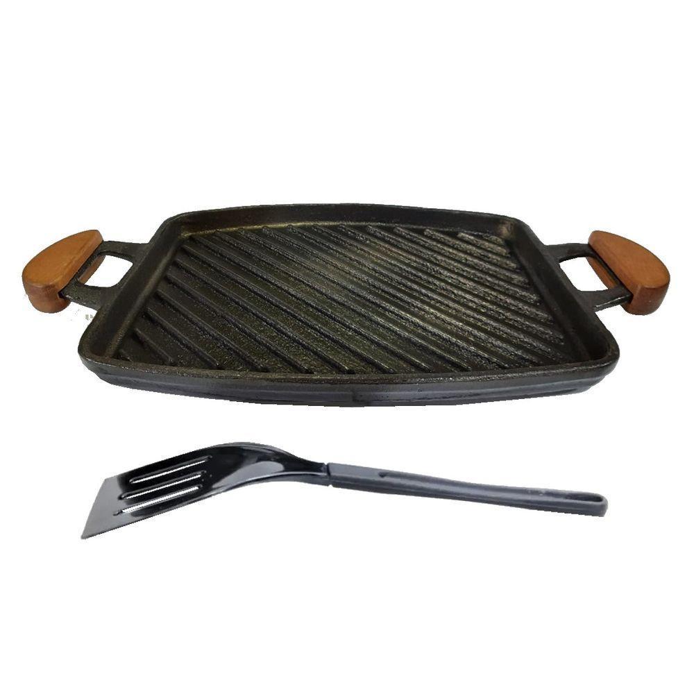 Chapa Bifeteira Grill Antiaderente Alça 31X24Cm E Espátula - 2