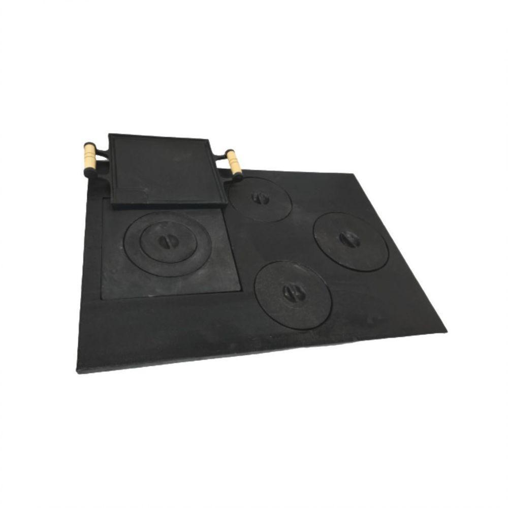 Chapa Fogão A Lenha Multiuso 4 Furos E Bifeteira 69X49Cm - 1