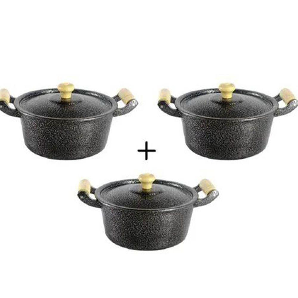 Jogo Panelas Caçarolas Reta Craqueada Alça Madeira 24 a 28cm - 1