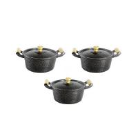 Jogo Panelas Caçarolas Reta Craqueada Alça Madeira 24 a 28cm - 2