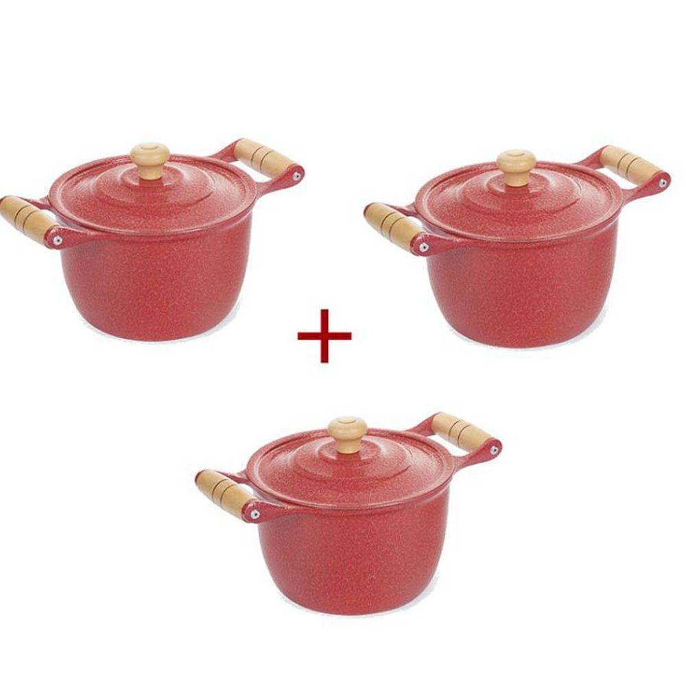 Jogo Panelas Caçarolas Reta Craqueada Alça Madeira 16 a 20cm - 1