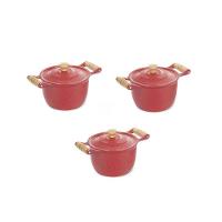 Jogo Panelas Caçarolas Reta Craqueada Alça Madeira 16 a 20cm - 2