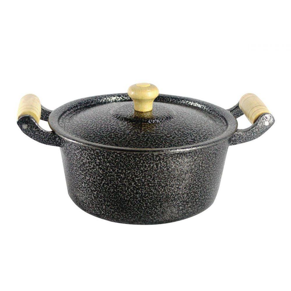 Caçarola Reta Craqueada de Alumínio Alça Madeira Preta 14cm - 2