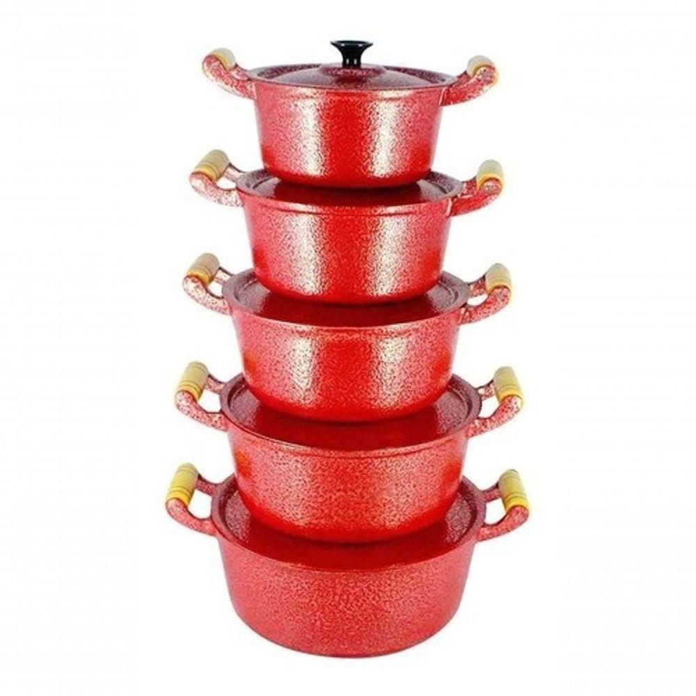 Jogo Caçarola Alumínio Craqueada Preta 16 A 24 Vermelho - 1