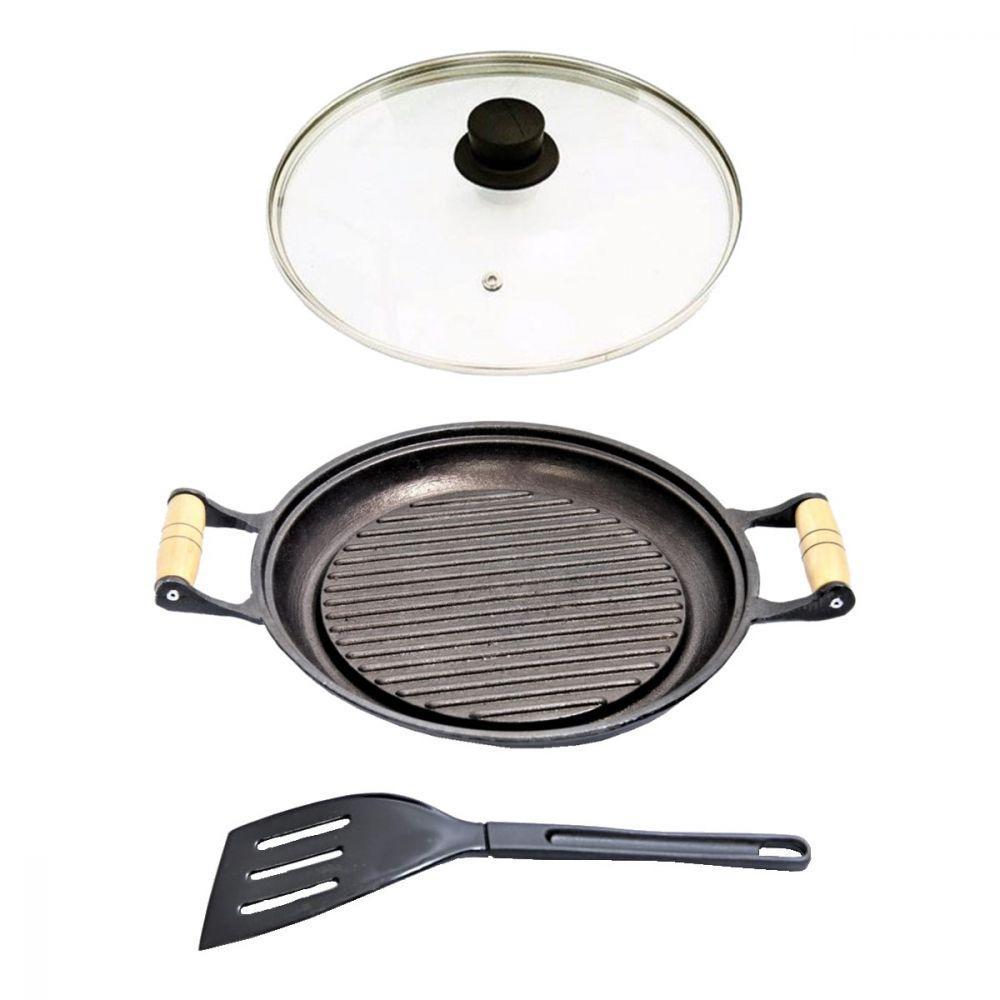 Chapa Grill Redonda Antiaderente Alça T/V 23X23Cm E Espátula. - 1