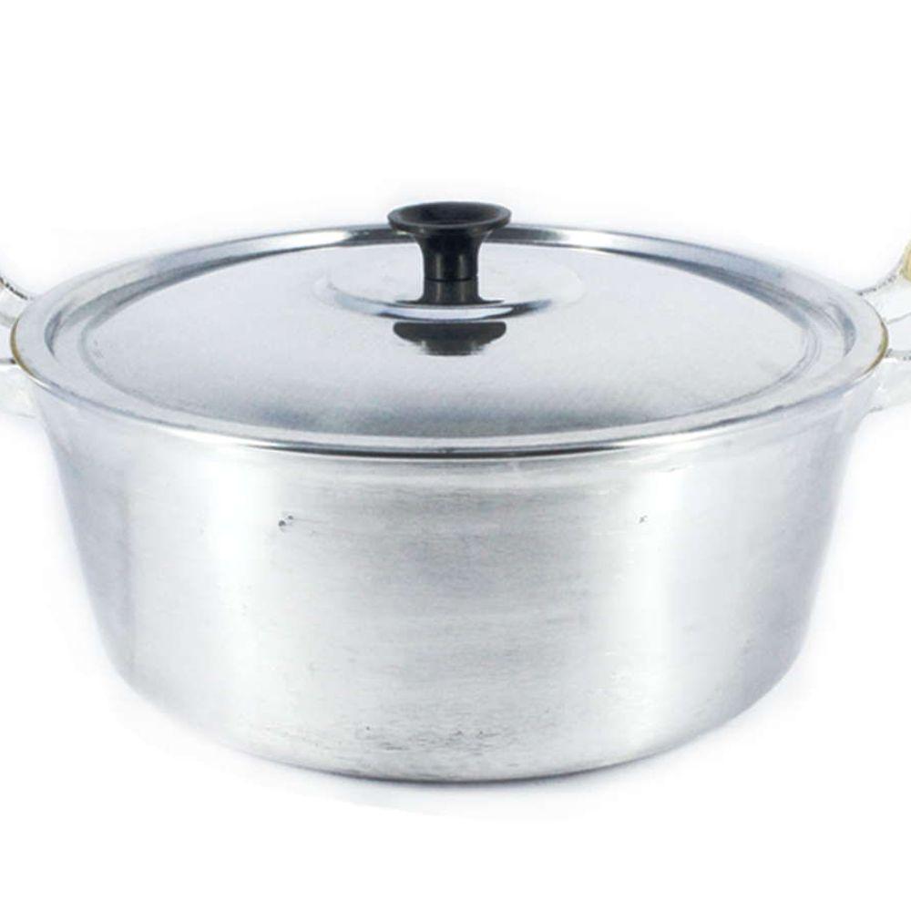 Caçarola Panela Reta Alumínio Polido Alça Madeira 22cm - 1