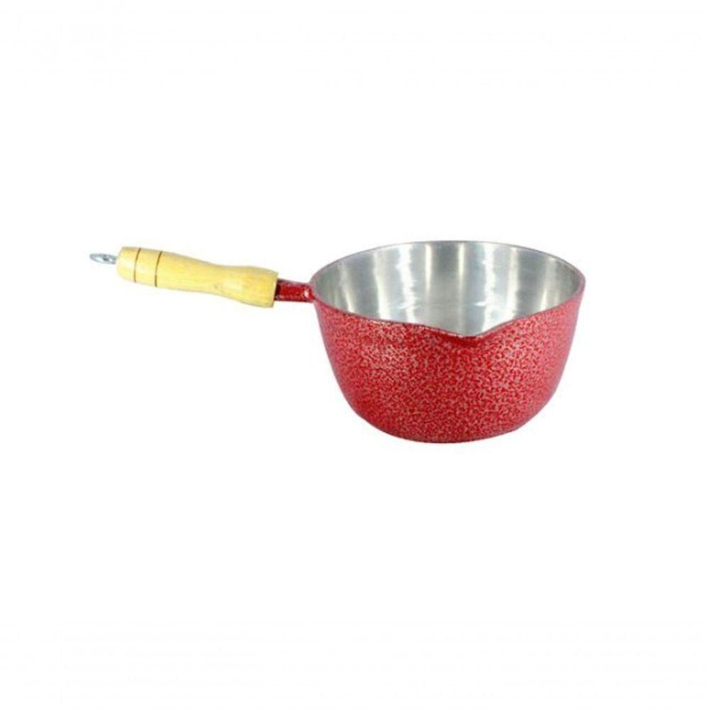 Caçarola Alumínio Craqueada Cabo Madeira 18Cm Vermelho - 1