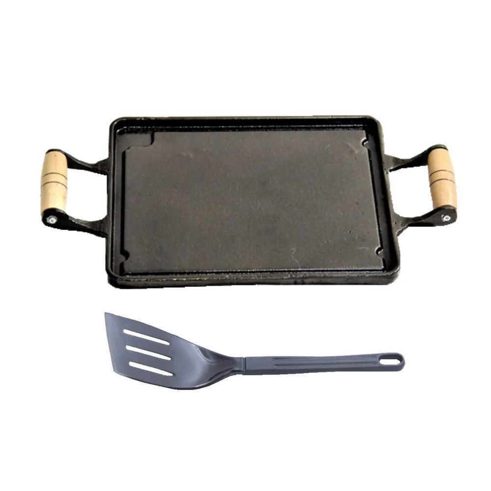 Chapa Lisa Antiaderente Alça Madeira 28X23Cm E Espátula - 1