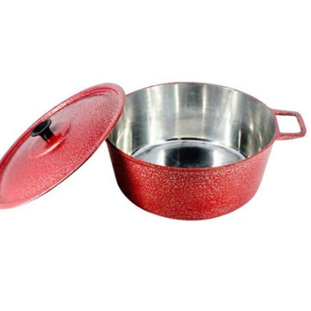 Caçarola Craqueada Alça Alumínio Fundido e Tampa Vermelho - 1