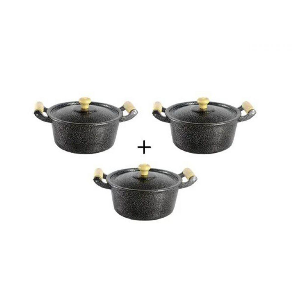 Jogo Panelas Caçarolas Reta Craqueada Alça Madeira 24 a 28cm - 1