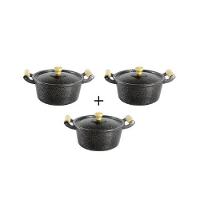 Jogo Panelas Caçarolas Reta Craqueada Alça Madeira 24 a 28cm - 1