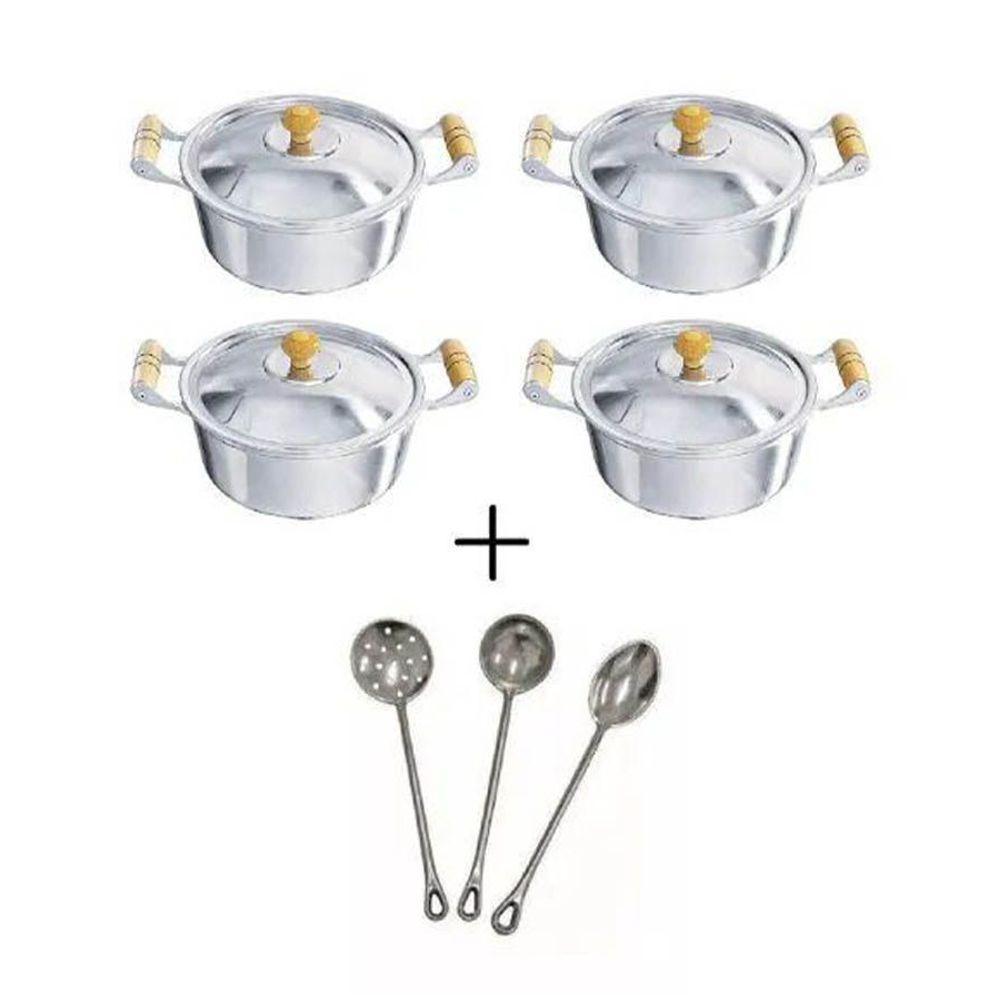 Jogo Caçarolas Alça Madeira Alumínio Fundido Polida - 1