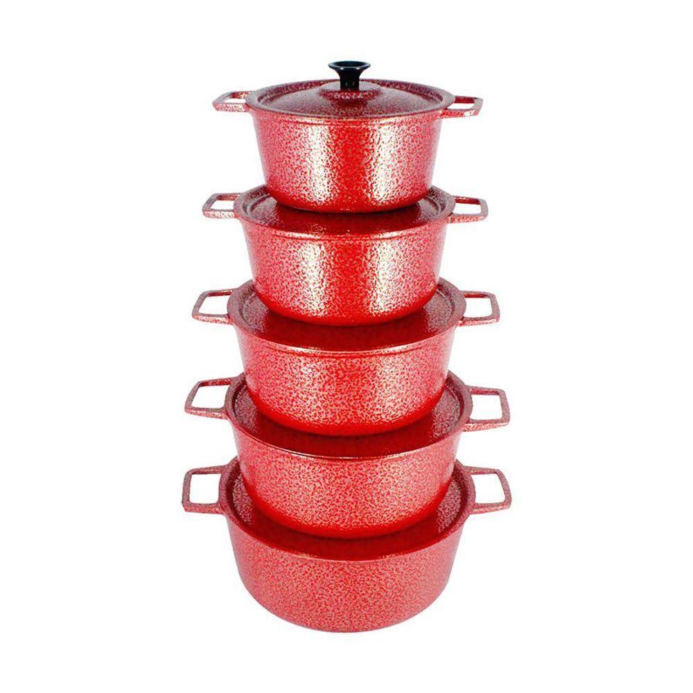 Jogo Caçarola Craqueada Alça Alumínio Fundido Vermelho - 1
