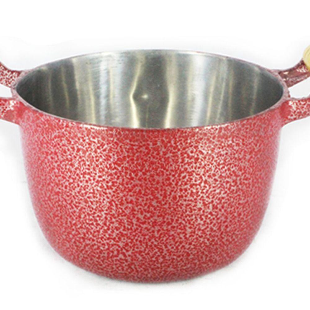 Caldeirão Alumínio Craqueado Alça de Madeira Vermelho 24cm - 2