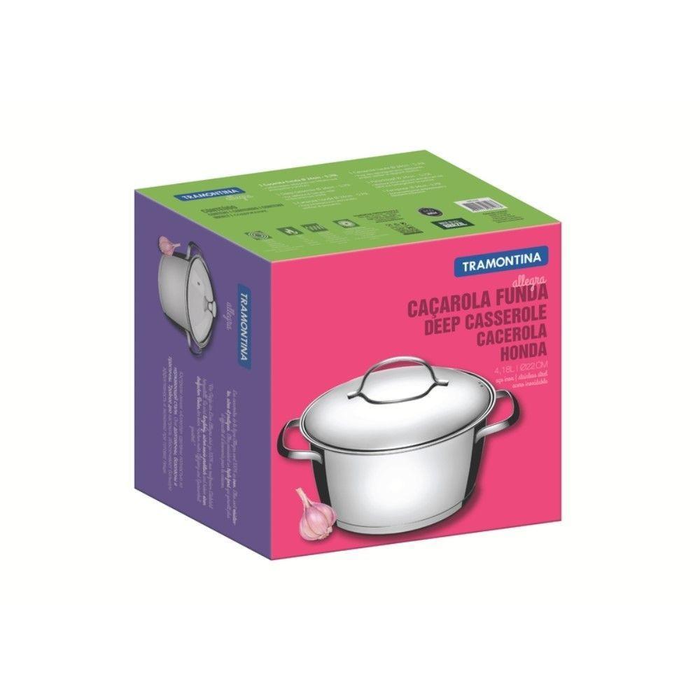 Caçarola Funda Allegra 22 Cm 4,2 L Em Aço Inox Com Fundo Triplo Tramontina 62654/220 - 3