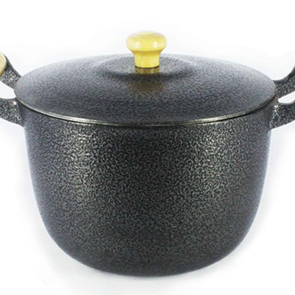 Caldeirão Alumínio Fundido Craqueado Alça Madeira Preto 30cm - 1