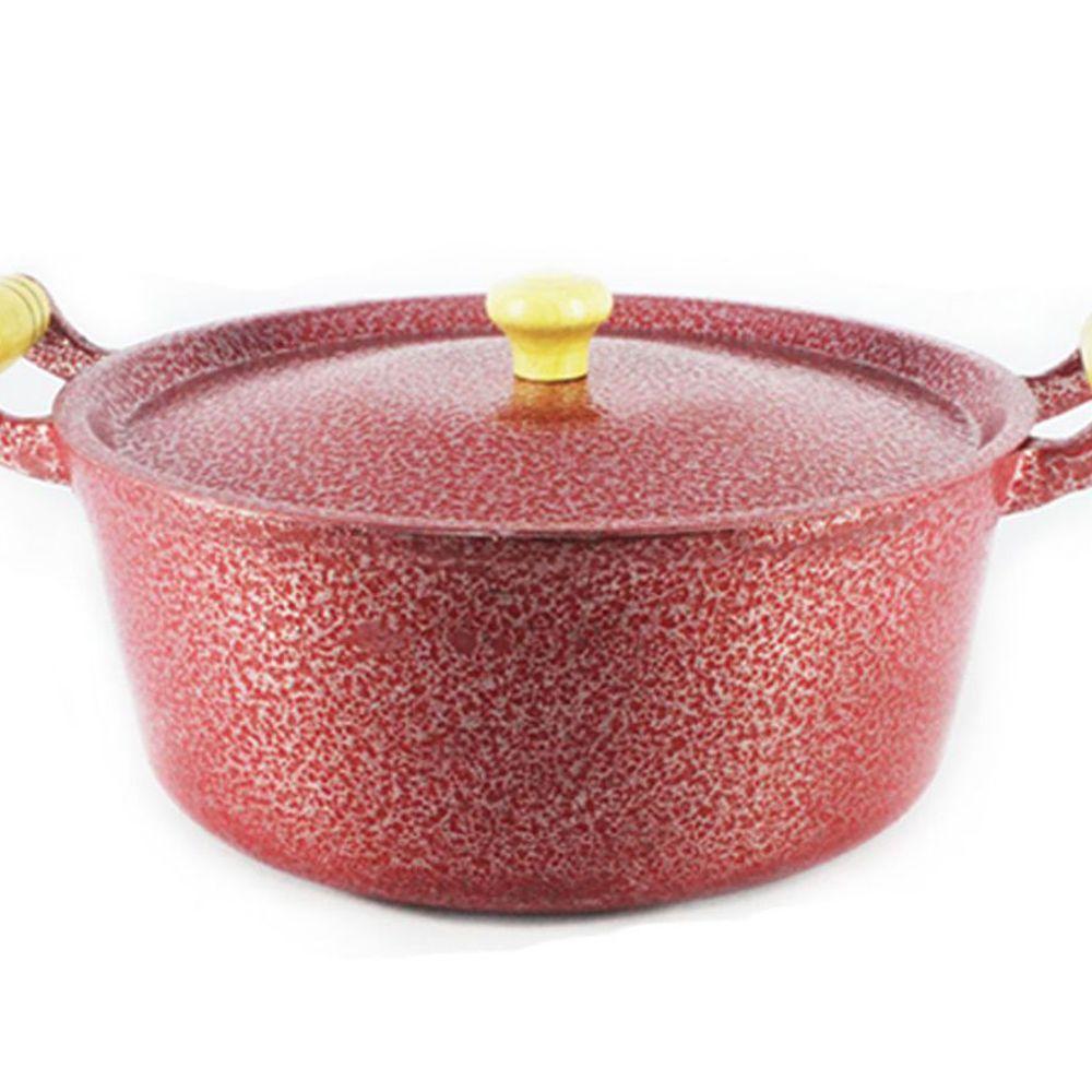 Caçarola Reta Craqueada Alumínio Alça Madeira Vermelha 26cm - 1