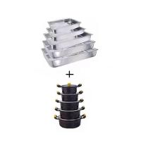 Jogo 05 Caçarola Alça Madeira Reta Craqueada E 05 Assadeiras - 1