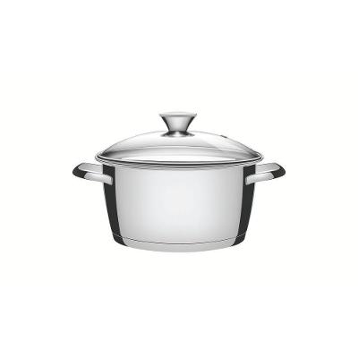 Caçarola Funda Allegra Em Aço Inox Com Fundo Triplo E Tampa De Vidro 20 Cm 3,1 L