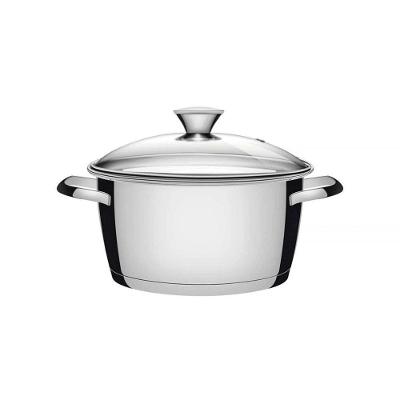 Caçarola Funda Allegra Em Aço Inox Com Fundo Triplo E Tampa De Vidro 24 Cm 5,7 L